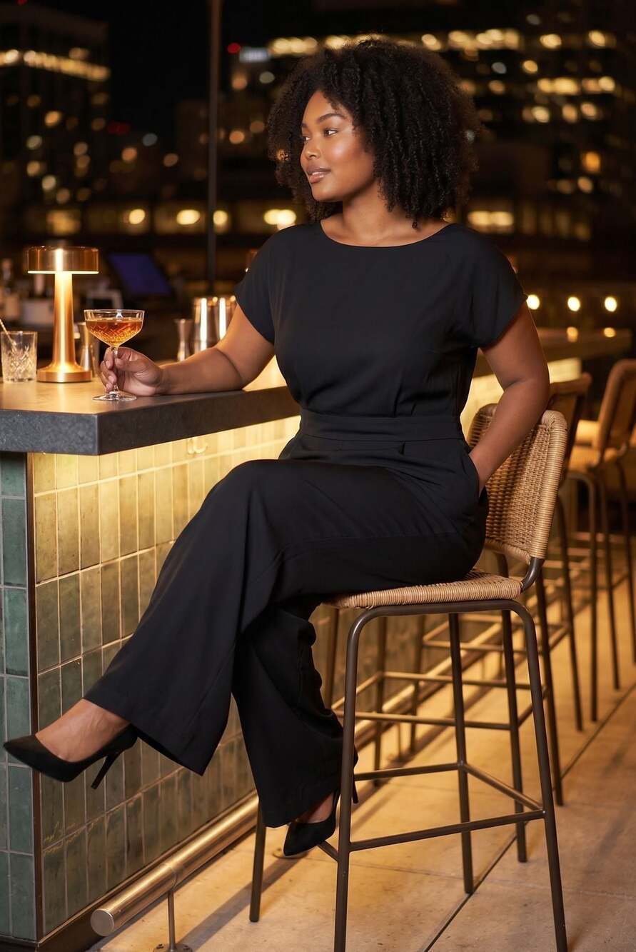 LOFT Black Wide Leg Tie-Waist Jumpsuit Size 14